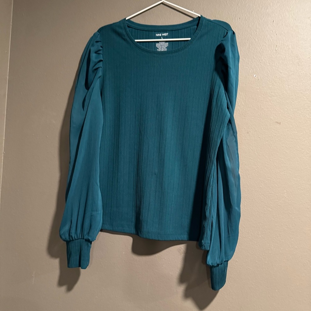 Nine West Deep Teal Long Sleeve Top Size Large
